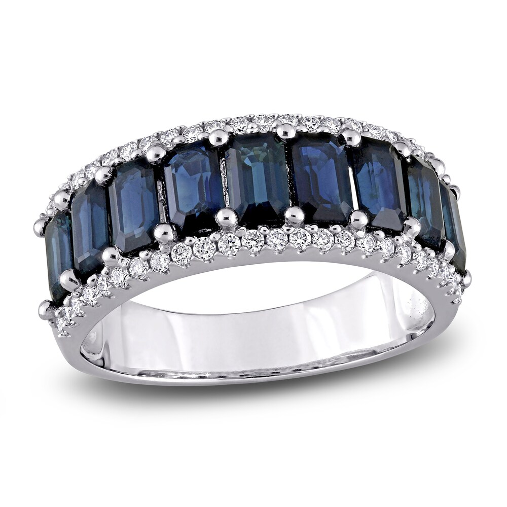 Natural Sapphire Anniversary Ring 1/3 ct tw Diamonds 14K White Gold FCeelCYG