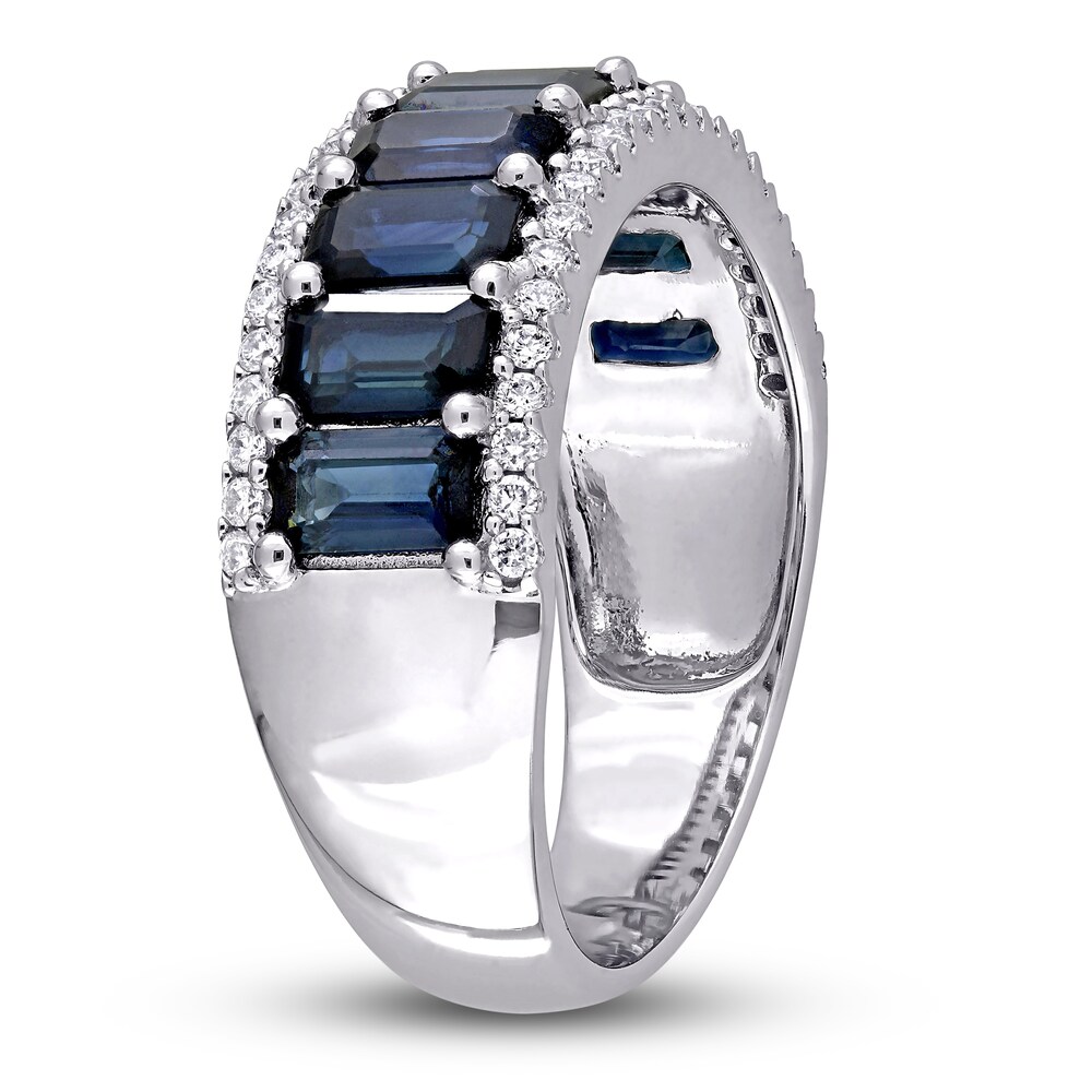 Natural Sapphire Anniversary Ring 1/3 ct tw Diamonds 14K White Gold FCeelCYG