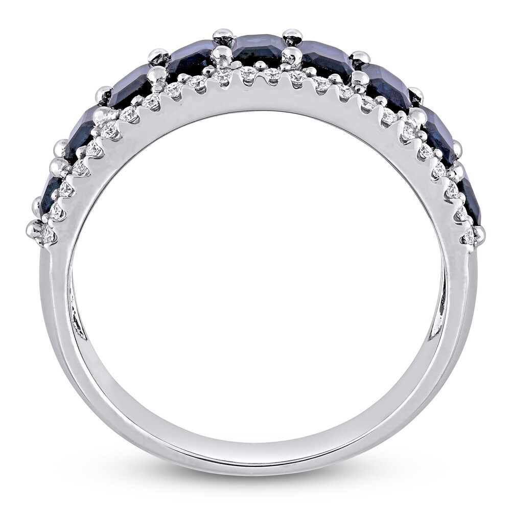 Natural Sapphire Anniversary Ring 1/3 ct tw Diamonds 14K White Gold FCeelCYG