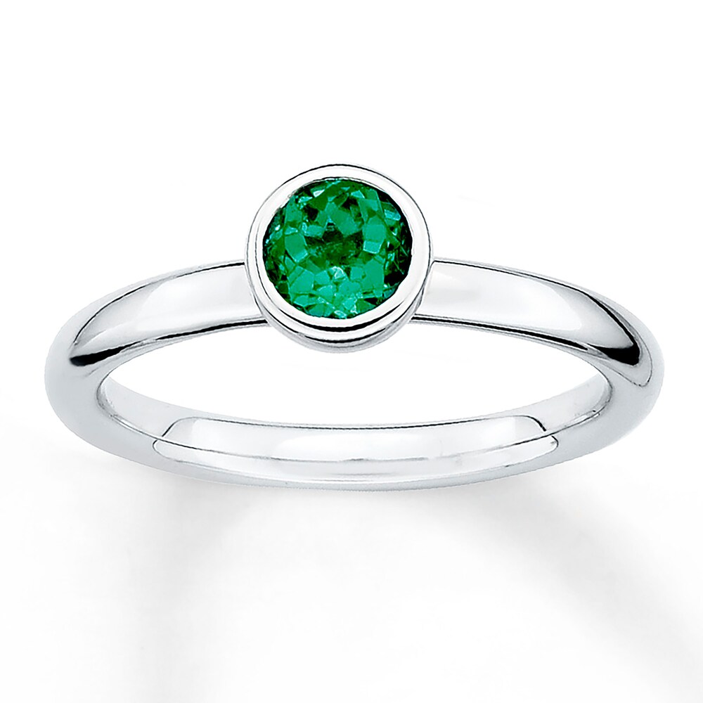 Stackable Ring Lab-Created Emerald Sterling Silver FCkwnb0a