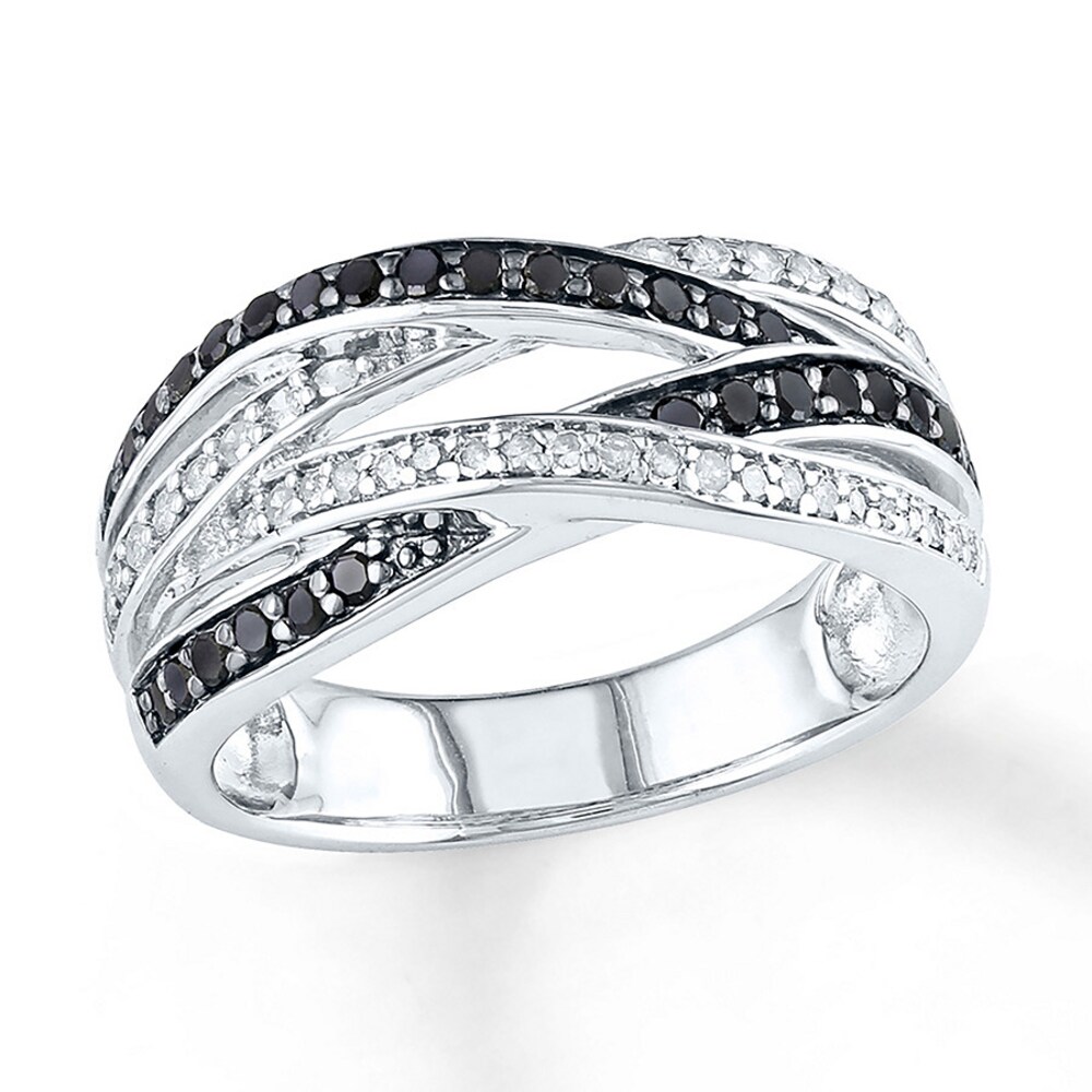Black/White Diamond Ring 1/2 ct tw Round Sterling Silver FGc0fNPB