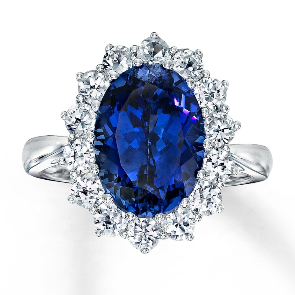 Lab-Created Sapphire Ring Blue & White 10K White Gold FIhlczGR