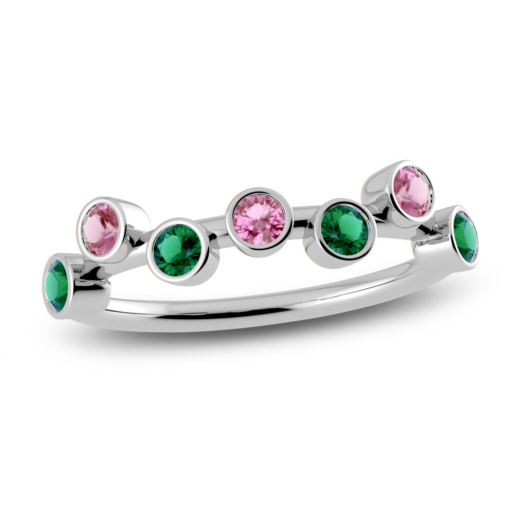 Juliette Maison Natural Pink Tourmaline & Natural Emerald Ring 10K White Gold FLPge9hx