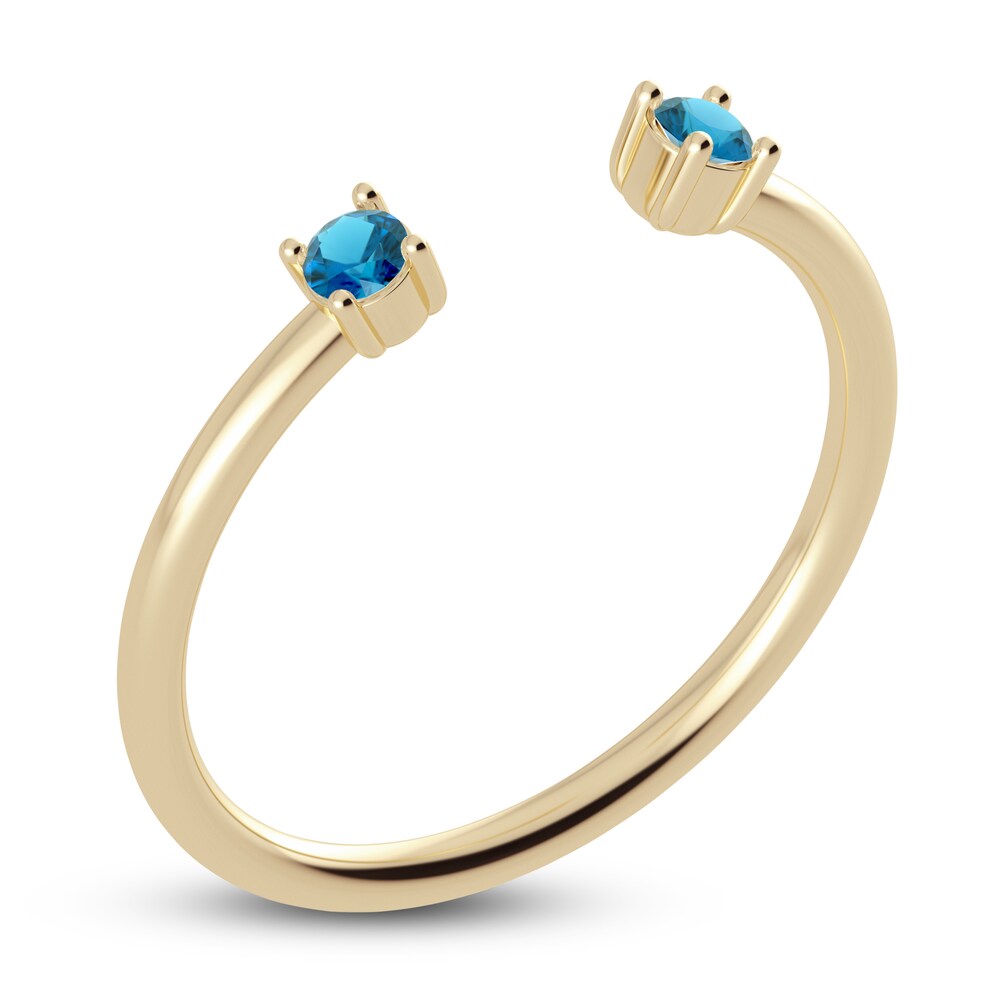 Juliette Maison Natural Blue Zircon Cuff Ring 10K Yellow Gold FaciKkVE