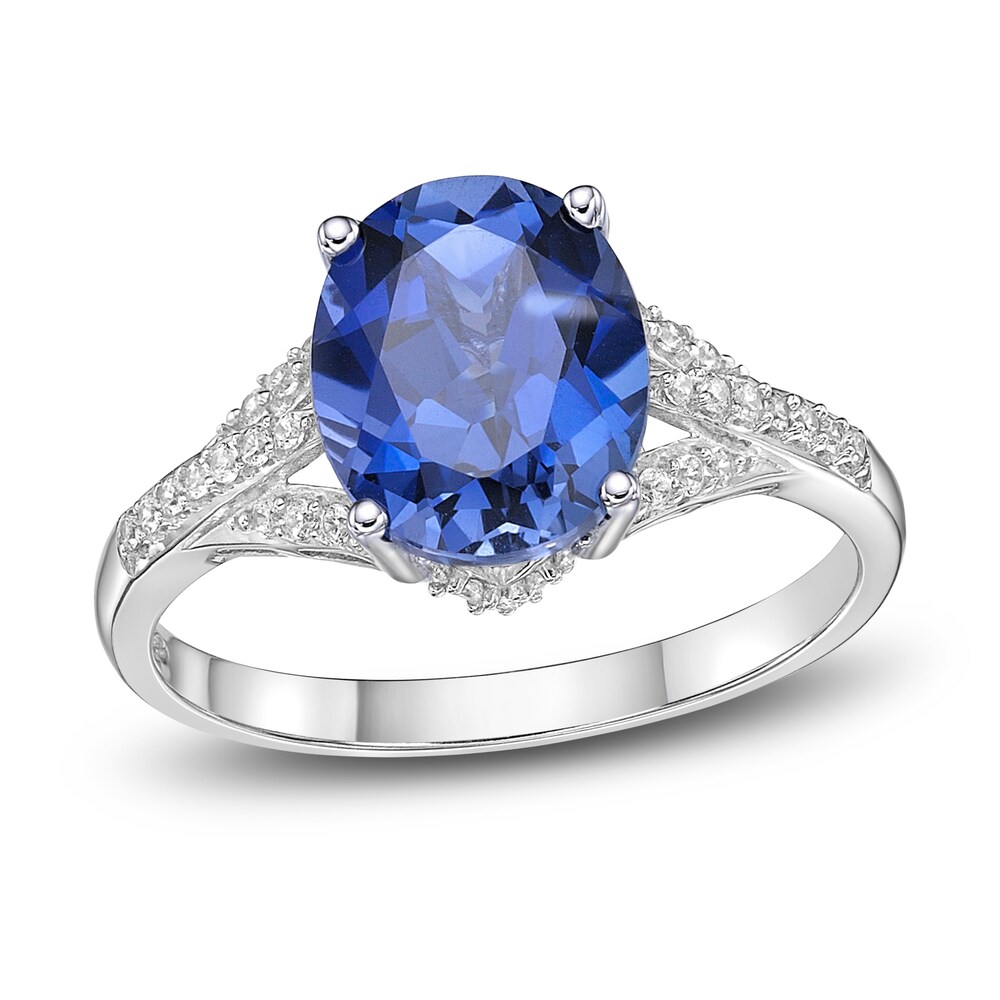 Lab-Created Ceylon Sapphire Ring 1/6 ct tw Round 10K White Gold FgsuXnXn