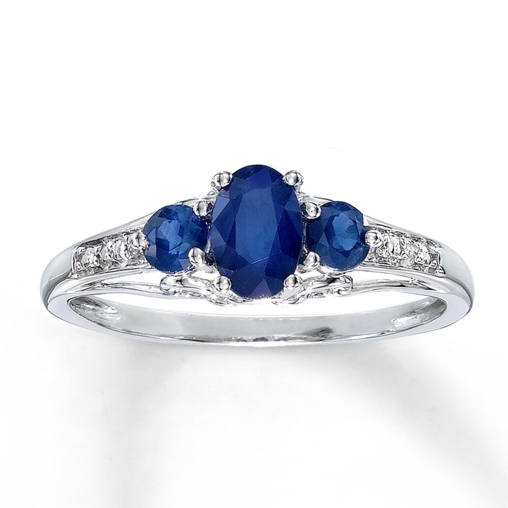 Natural Sapphire Ring with Diamonds 10K White Gold G0oekLMG