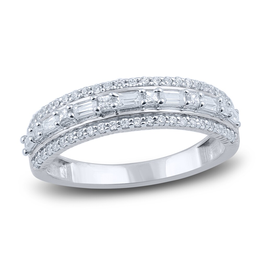 Diamond Multi-Row Anniversary Band 1/2 ct tw Round/Baguette 14K White Gold GEnY9uk3