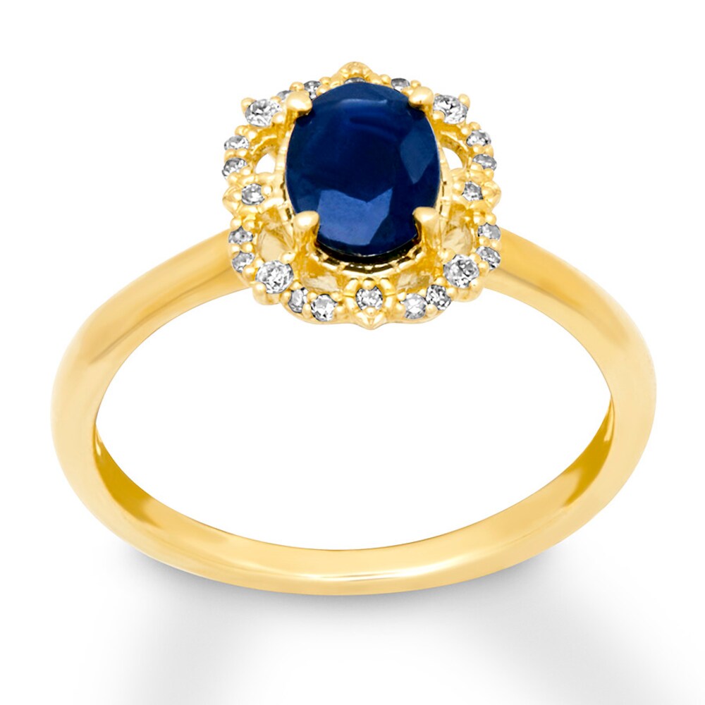 Natural Sapphire Ring 1/10 ct tw Diamonds 10K Yellow Gold GFjfUNP9