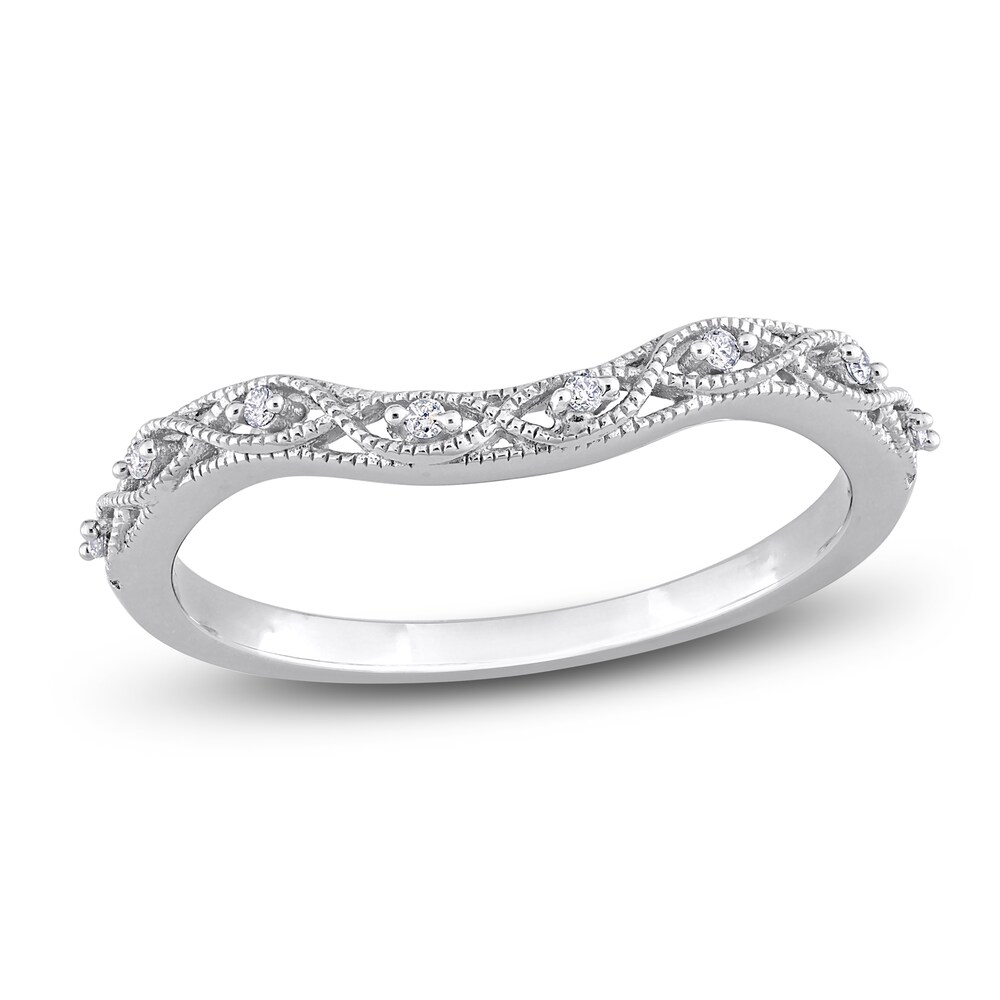 Milgrain Contour Wedding Band Diamond Accents 14K White Gold GKnxnG3R