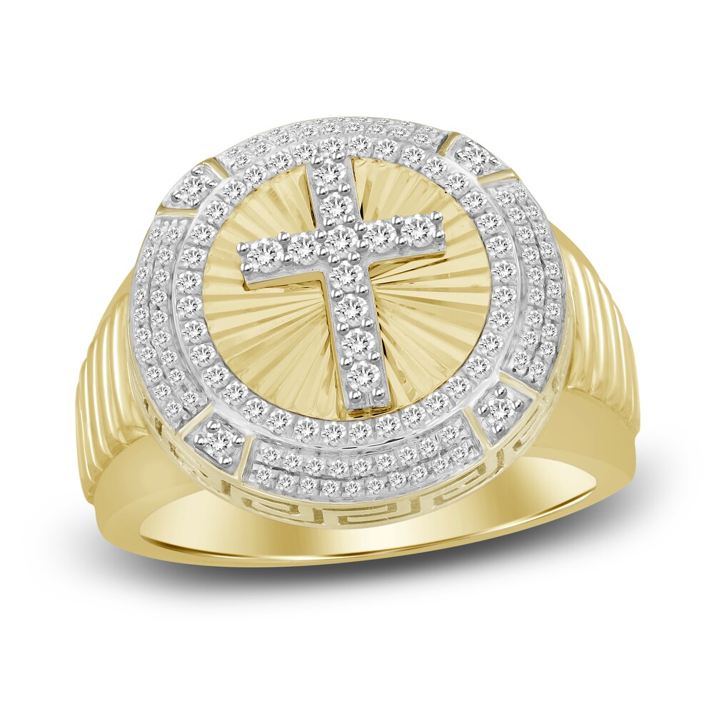 Men's Diamond Cross Ring 1/2 ct tw Round 10K Yellow Gold Ge2m2sb3