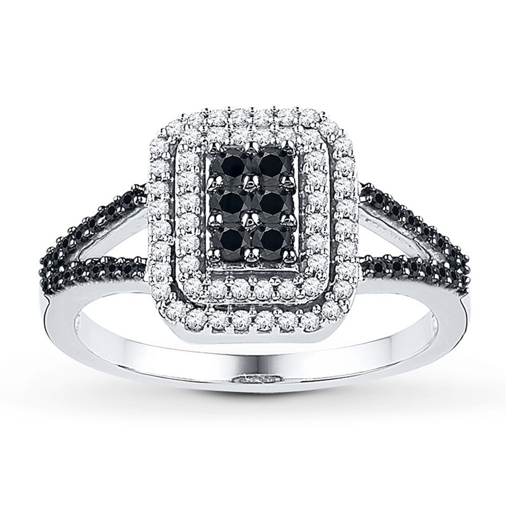 Black/White Diamond Ring 1/2 ct tw Sterling Silver GyClMoIm