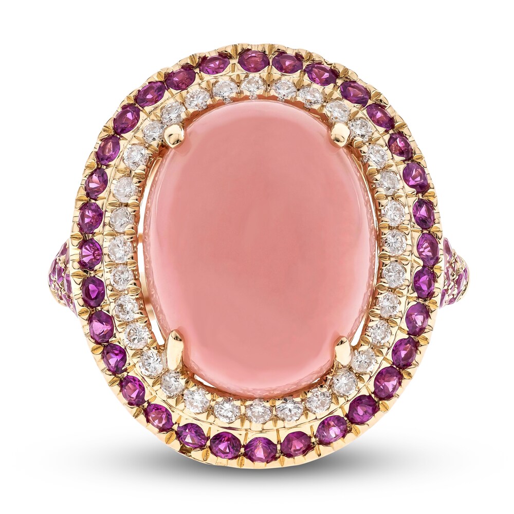 Natural Opal & Natural Pink Sapphire Ring 1/4 ct tw Diamonds 14K Yellow Gold HBq2pVwM