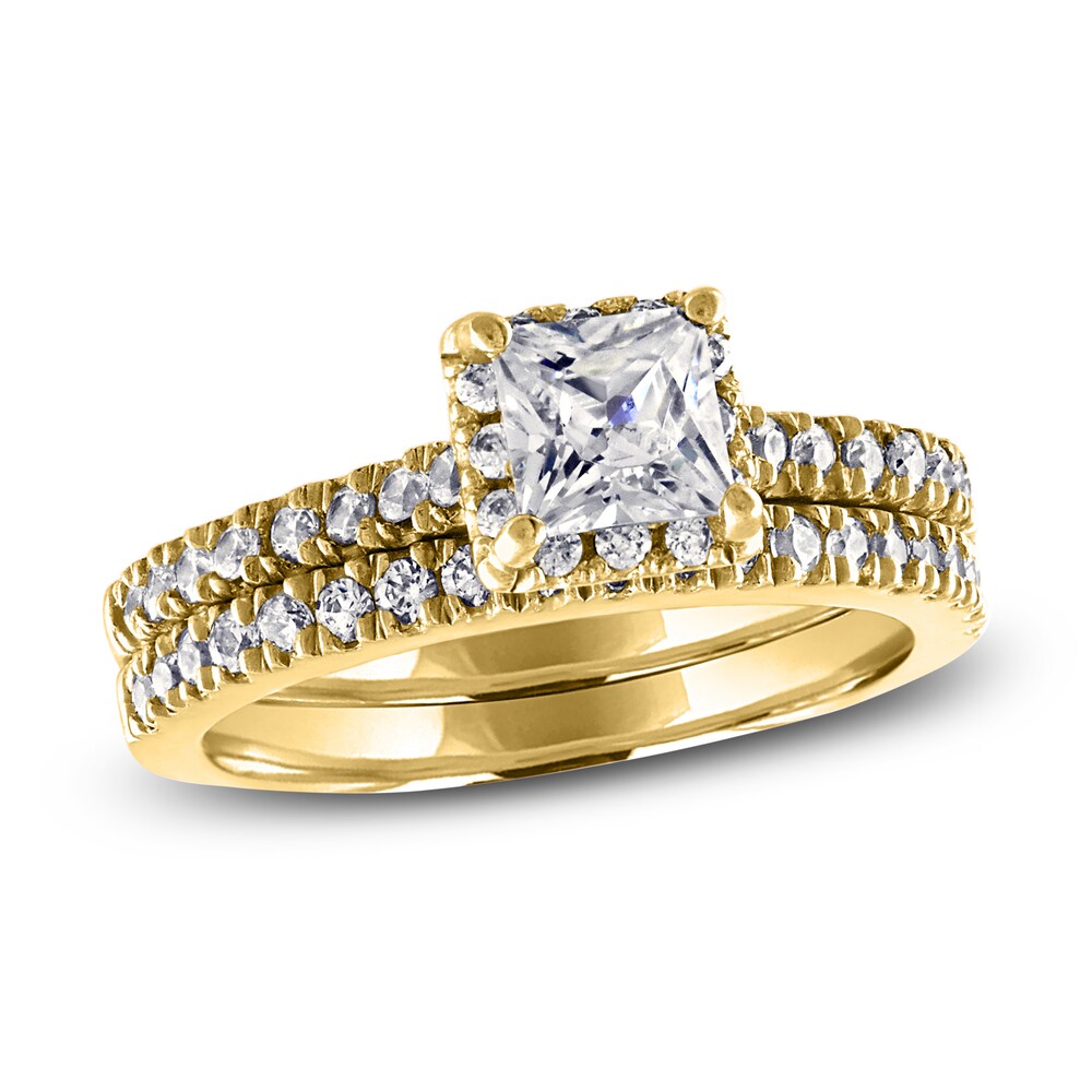 Diamond Bridal Set 1-5/8 ct tw Princess/Round 14K Yellow Gold HUWwvg0u