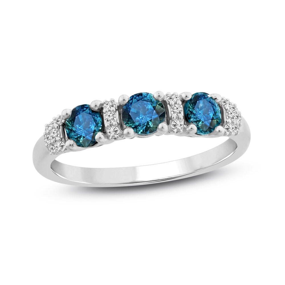 Montana Blue Natural Sapphire Ring 1/10 ct tw Diamonds 10K White Gold HdcZvKKV