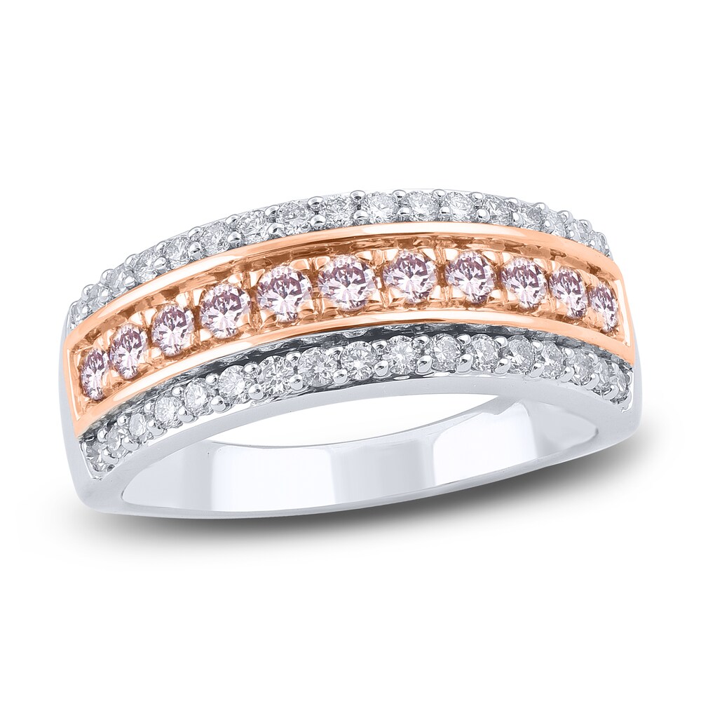 Pink & White Diamond Anniversary Band 3/4 ct tw Round 14K Two-Tone Gold HokHMQrY