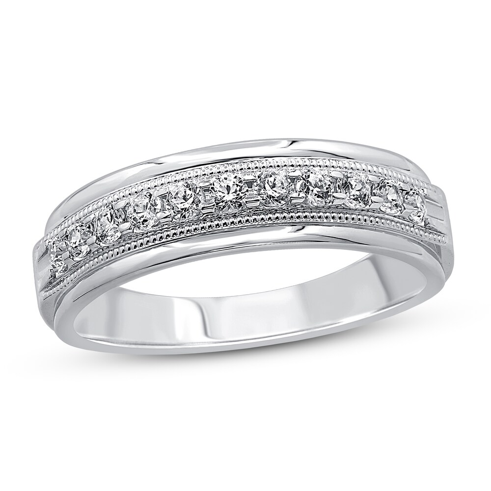 Men's Diamond Wedding Band 1/2 ct tw Round 14K White Gold HrIGNEfs