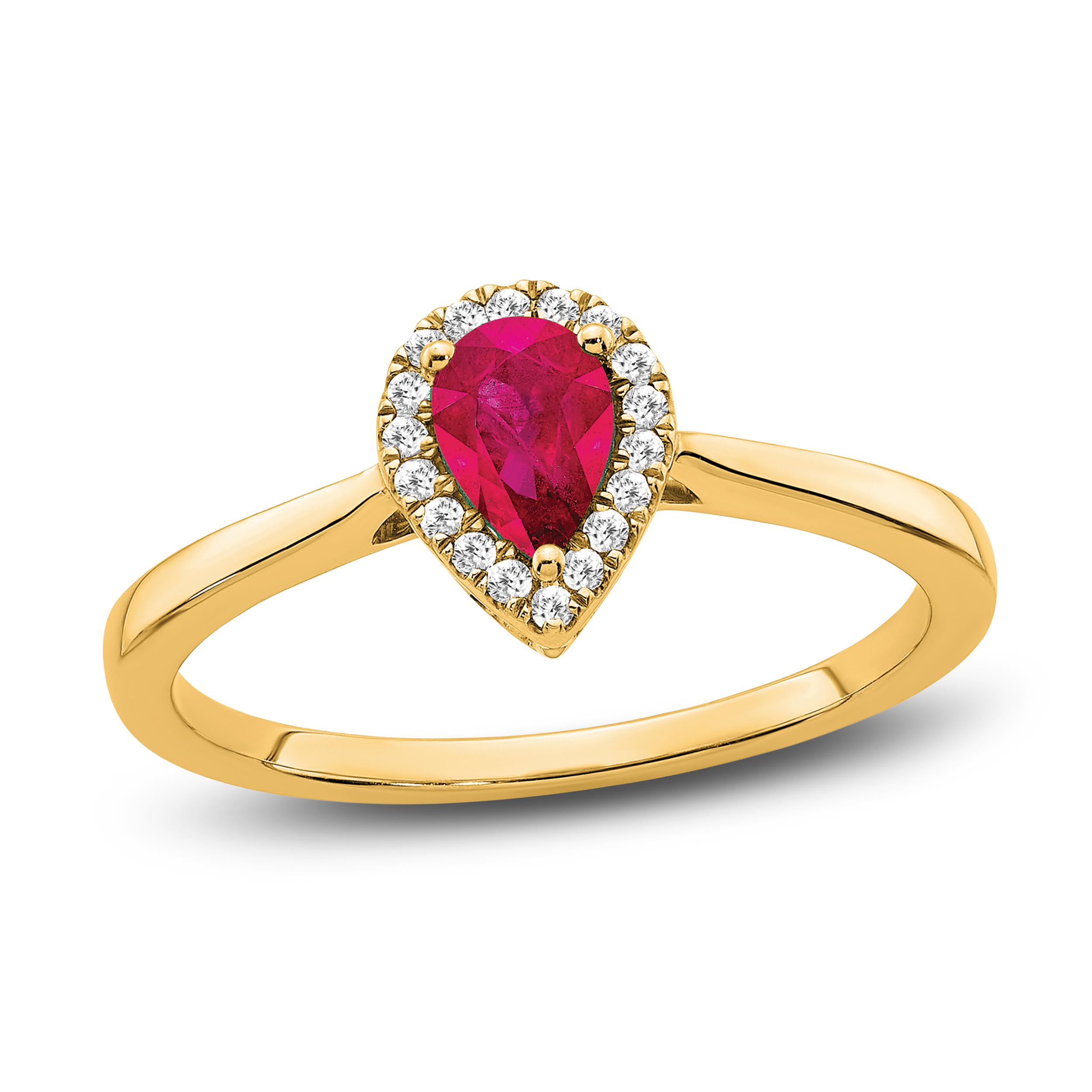 Natural Ruby Halo Ring 1/10 ct tw Diamonds 14K Yellow Gold HwPogwAS