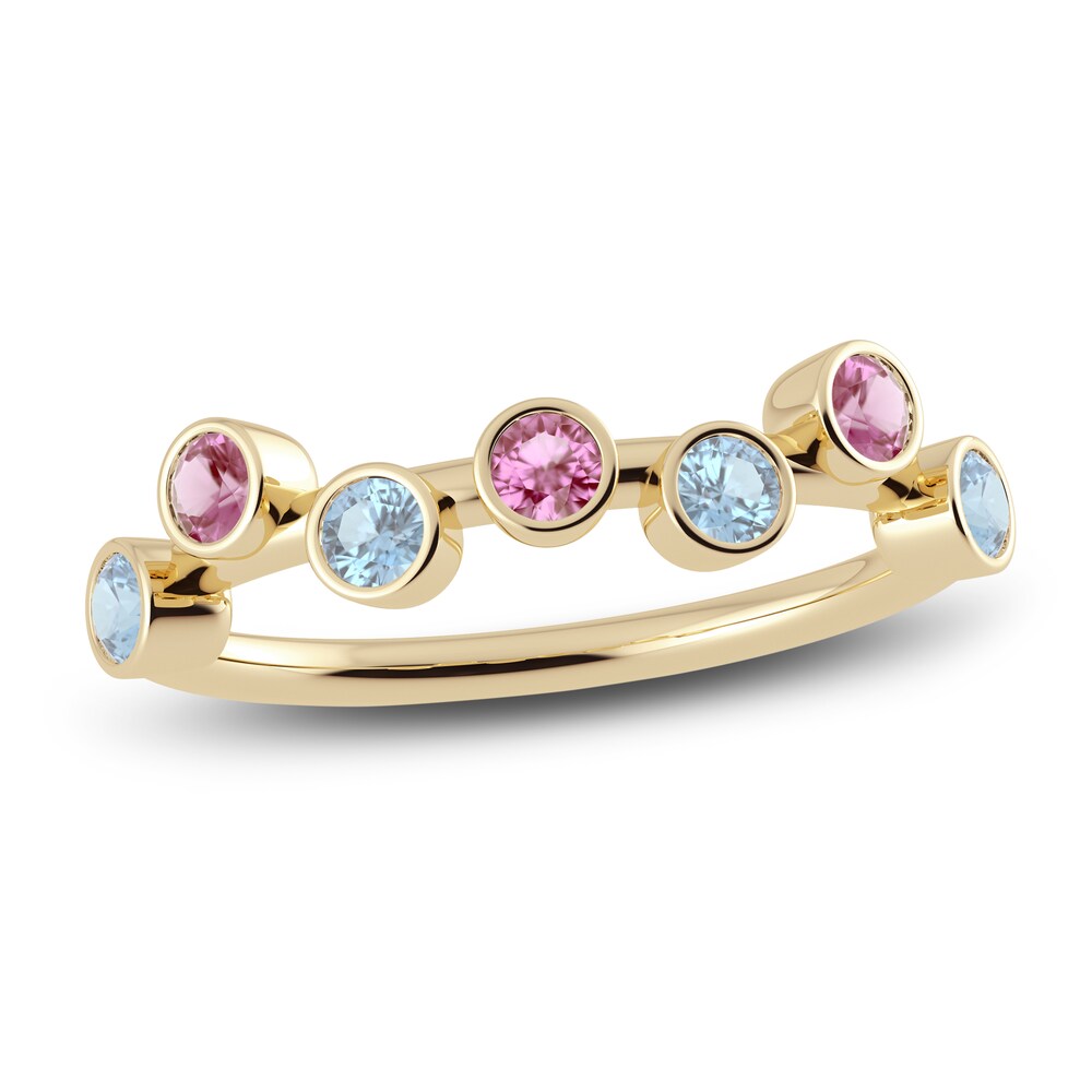 Juliette Maison Natural Pink Tourmaline & Natural Aquamarine Ring 10K Yellow Gold Hz49jINa