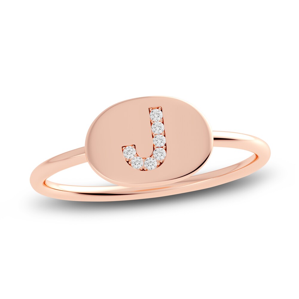 Juliette Maison Diamond Initial Oval Signet Ring 1/15 ct tw Round 10K Rose Gold IPTQxCw7
