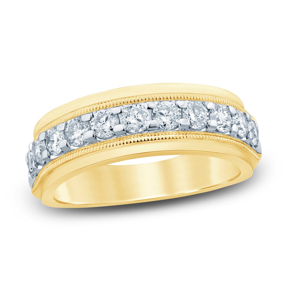 Men's Diamond Wedding Band 1 ct tw Round 14K Yellow Gold IW1ZxhSE