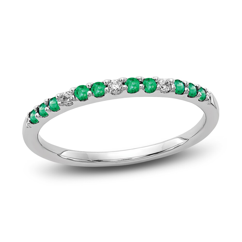 Natural Emerald Wedding Band 1/20 ct tw Round 14K White Gold IgpgvGq7