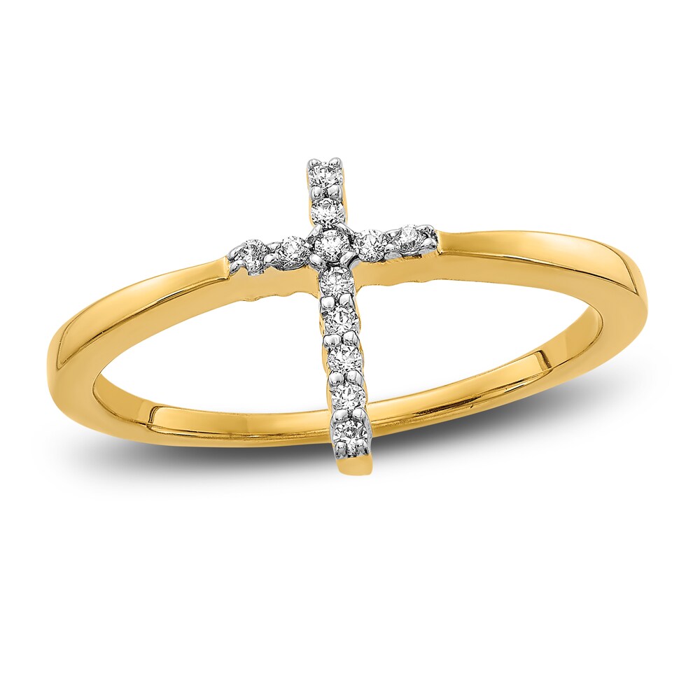 Diamond Cross Ring 1/15 ct tw Round 14K Yellow Gold Iys8yoML