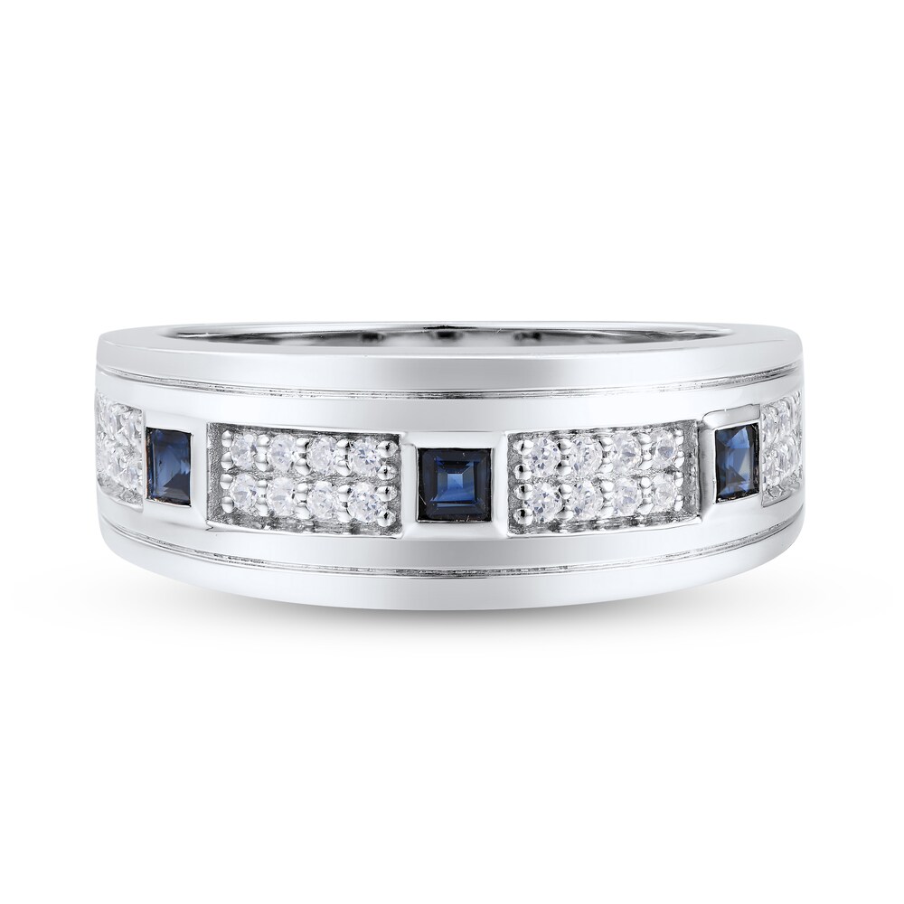 Diamond & Blue Sapphire Ring 1/3 ct tw Round 10K White Gold JBAy6pJY