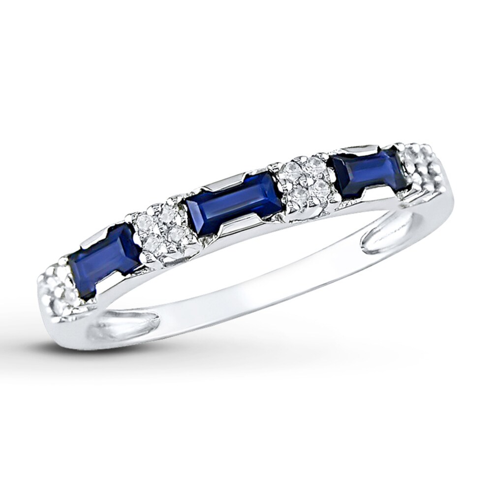 Natural Sapphire Ring 1/15 ct tw Diamonds 10K White Gold 3.5mm JBzCaGEi