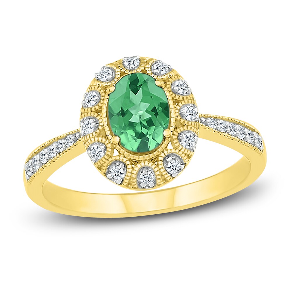 Lab-Created Emerald & Lab-Created Sapphire Ring 10K Yellow Gold JKGcQVhS