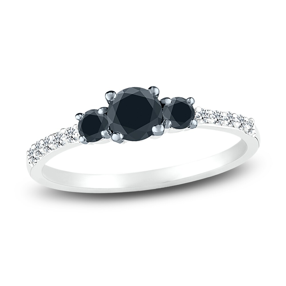 Black Diamond 3-Stone Ring 1/2 ct tw Round 10K White Gold JKd46Rot
