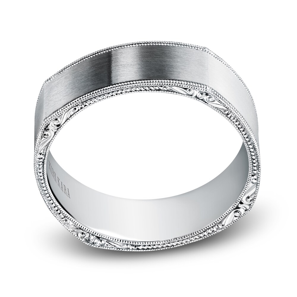 Kirk Kara Men's Engraved Satin Wedding Band 14K White Gold JnI1sQ0T