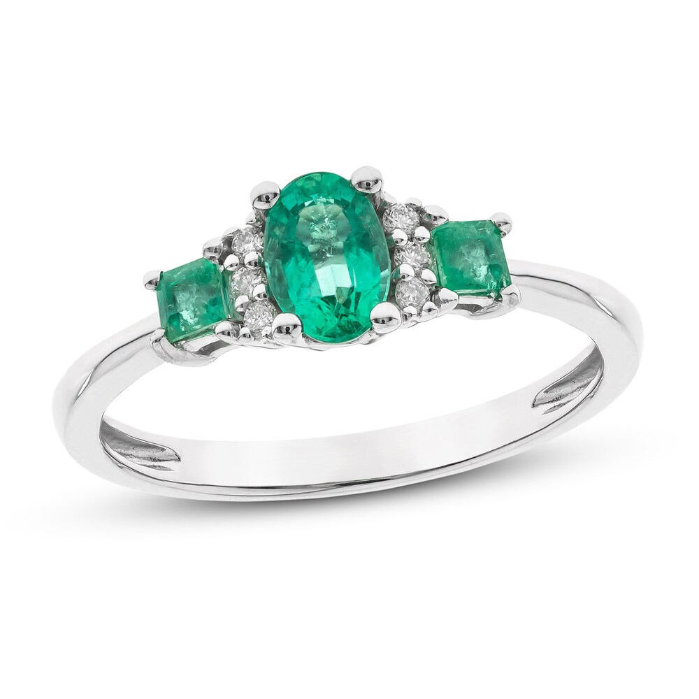 Natural Emerald Ring 1/20 ct tw Diamonds 10K White Gold Jt24kzQB [Jt24kzQB]