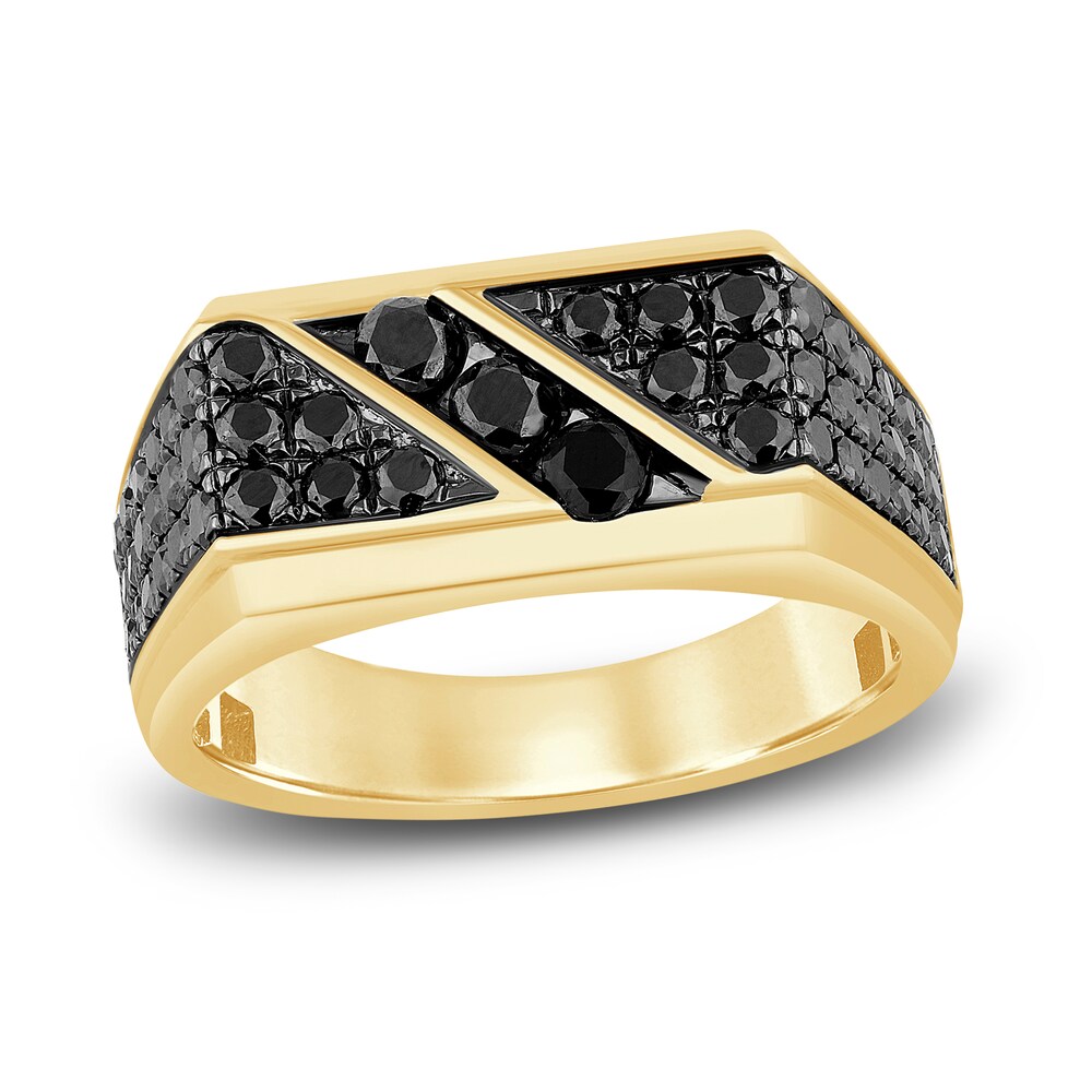 Men's Black Diamond Ring 2-1/2 ct tw Round 14K Yellow Gold JxWCNjRX