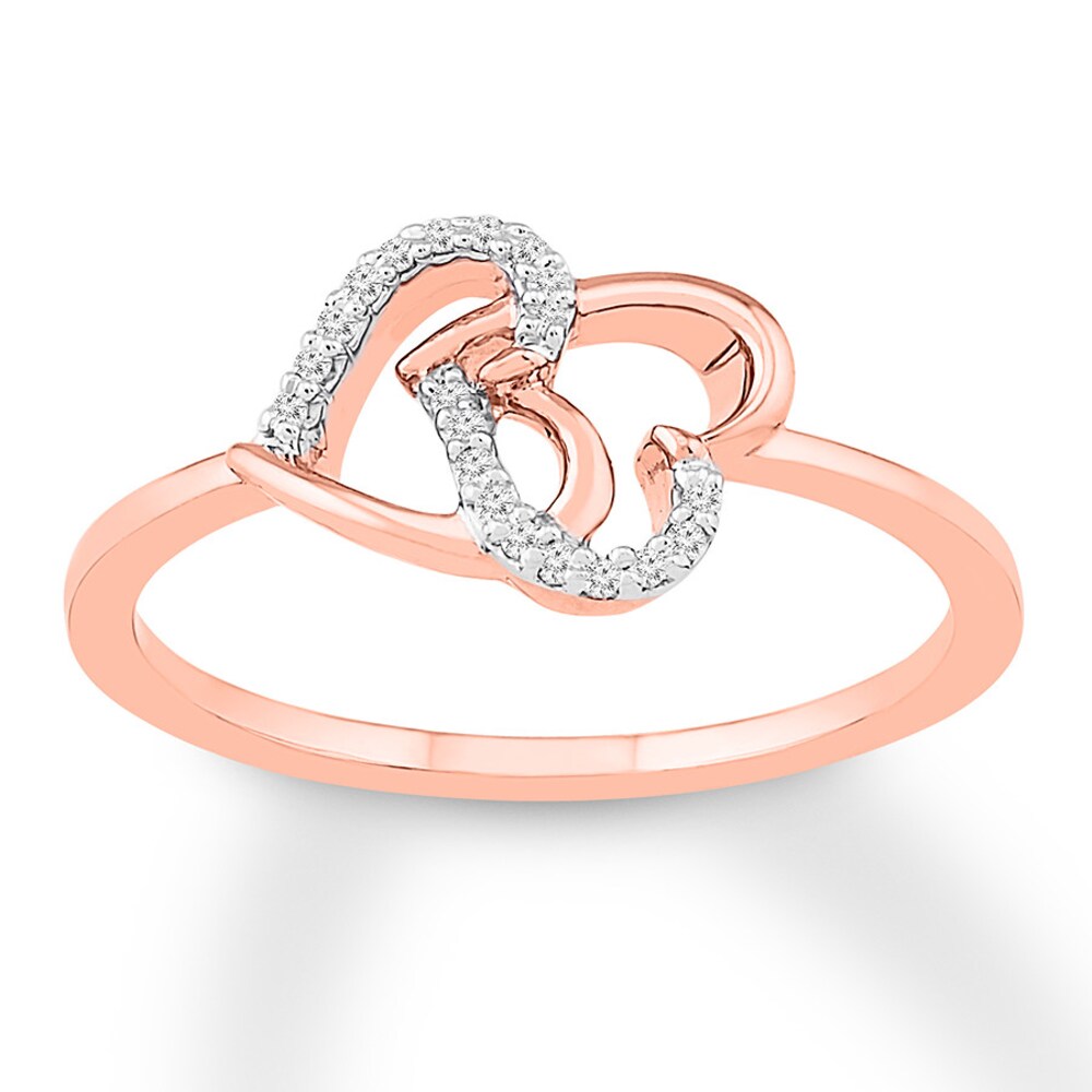 Diamond Hearts Ring 1/20 ct tw Round 10K Rose Gold JzzrmCNJ