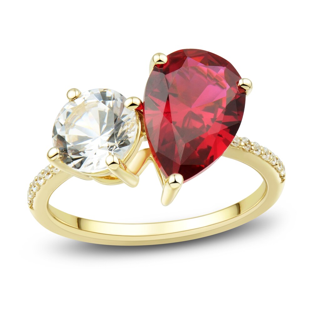 Lab-Created White Sapphire & Lab-Created Ruby Ring 1/15 ct tw Diamonds 10K Yellow Gold 18" KI2WORWK