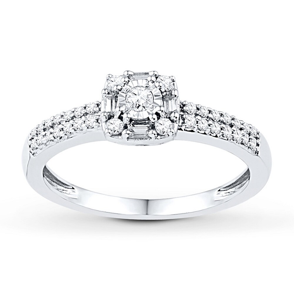 Diamond Promise Ring 1/4 ct tw Round/Baguette 10K White Gold KWqlD3CT