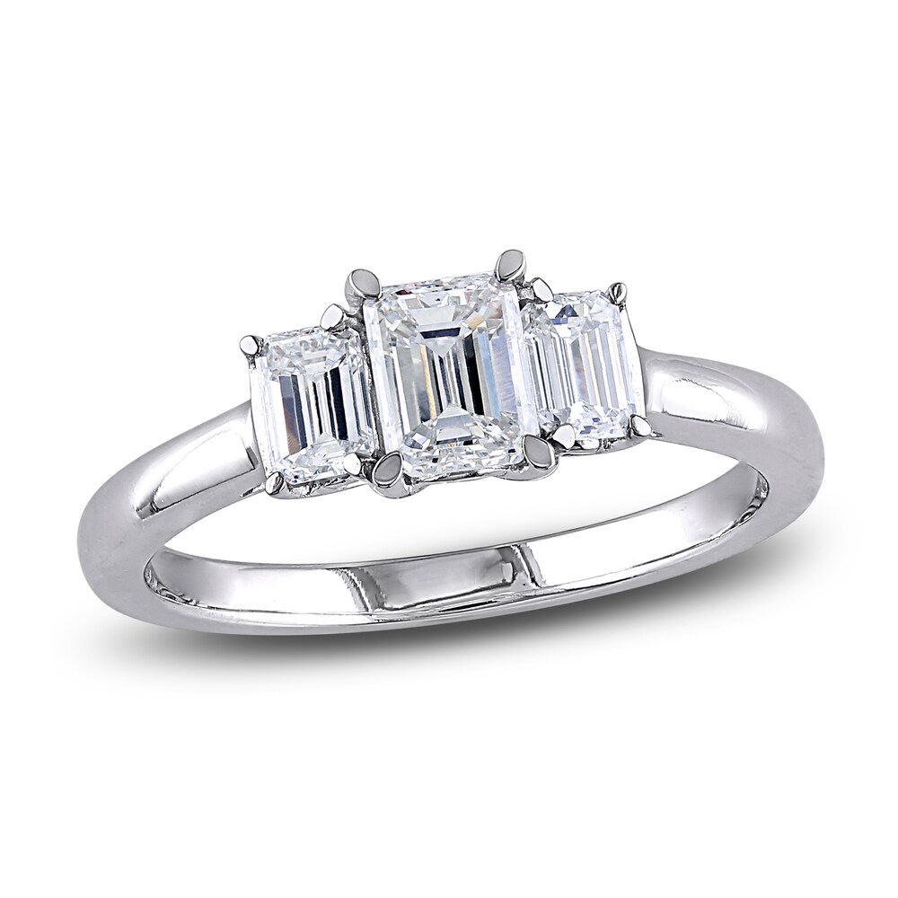 Diamond 3-Stone Engagement Ring 1 ct tw Emerald 14K White Gold KWrHquGZ