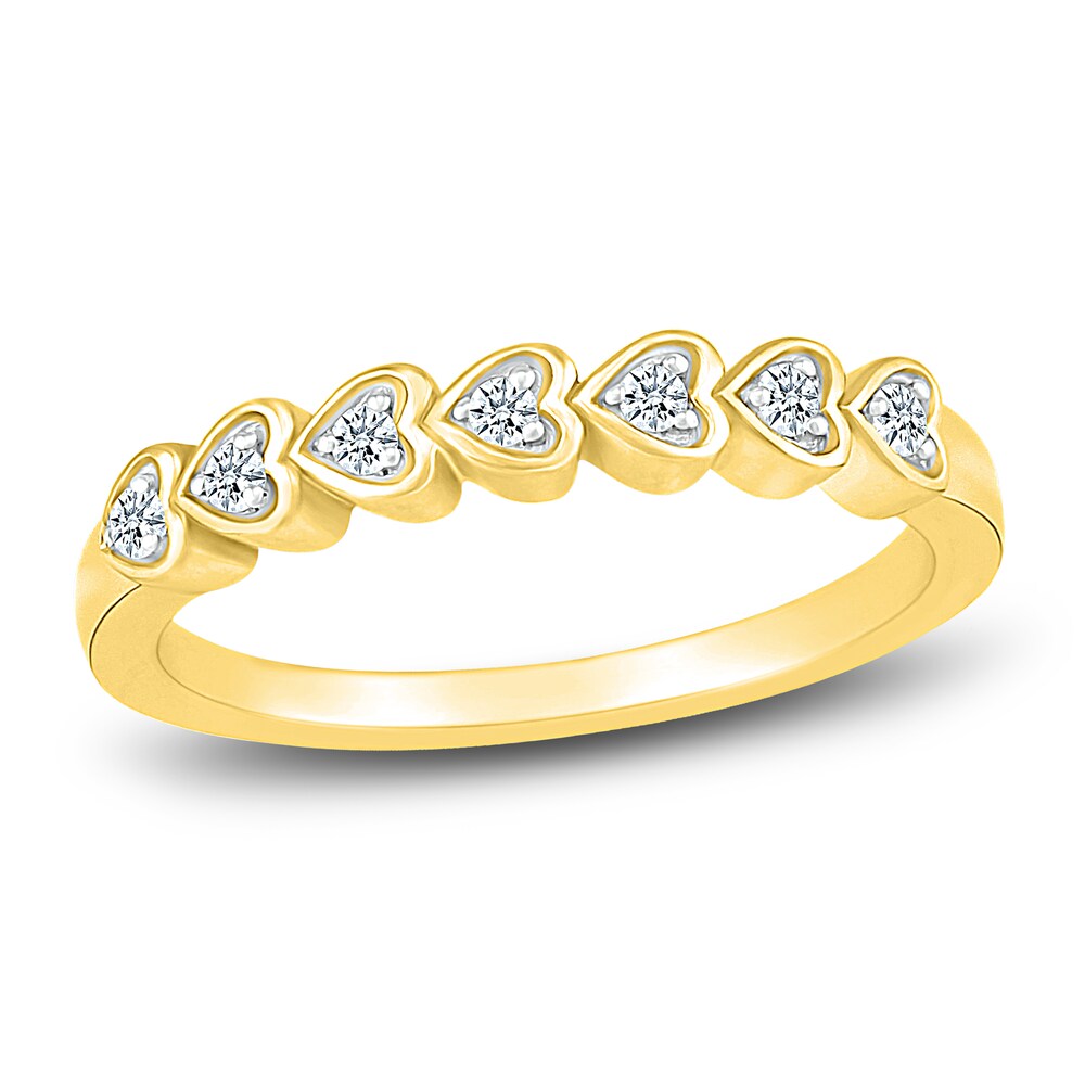 Diamond Heart Anniversary Band 1/10 ct tw Round 14K Yellow Gold KYfaHh78