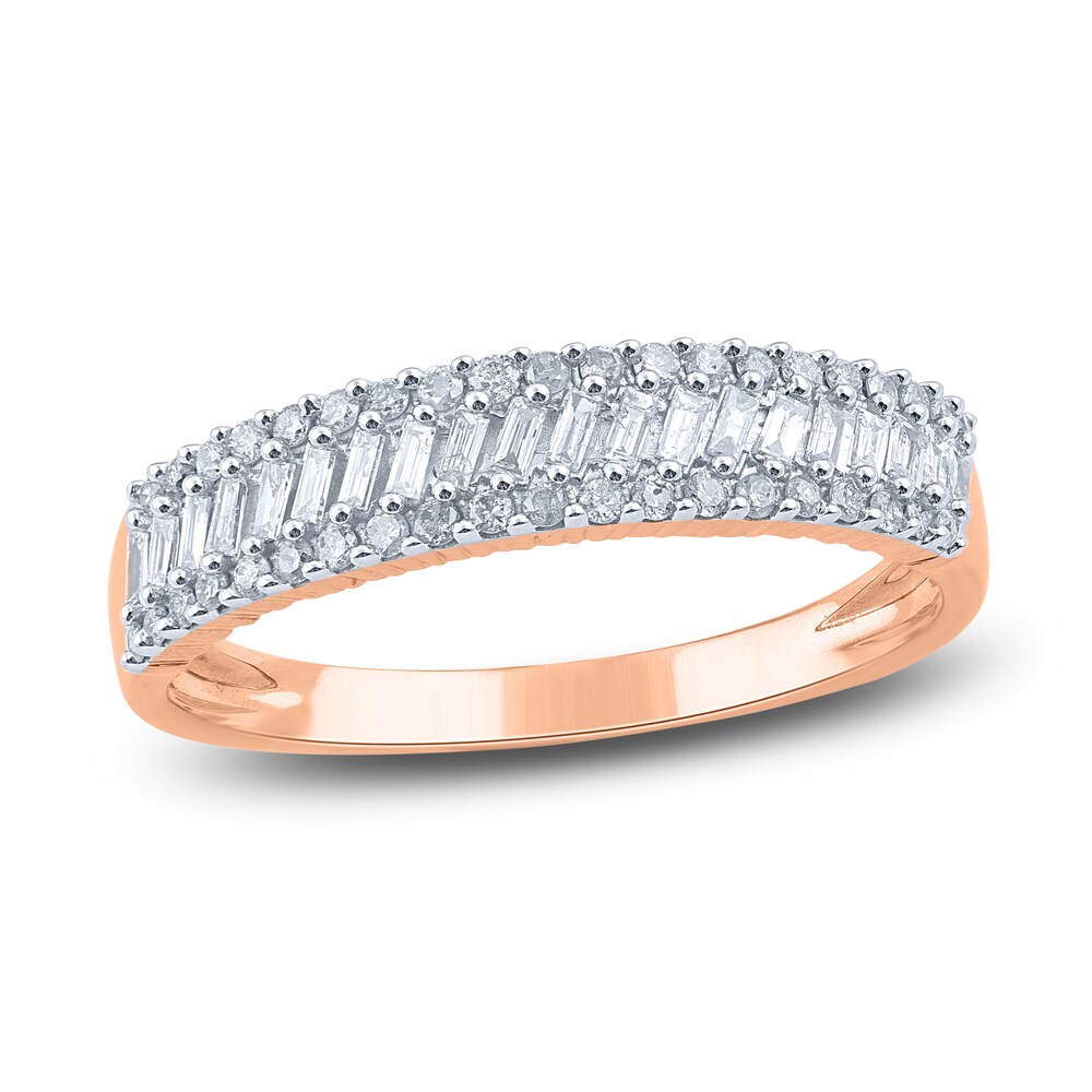 Diamond Slant Anniversary Band 1/2 ct tw Baguette/Round 14K Rose Gold KgxRY3d2