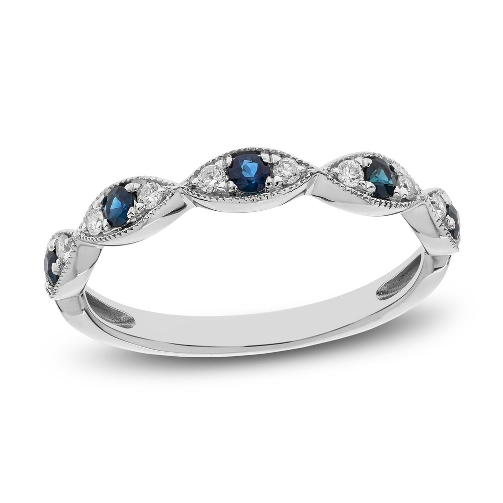 Natural Blue Sapphire Ring 1/8 ct tw Diamonds 14K White Gold KnmCcvAZ