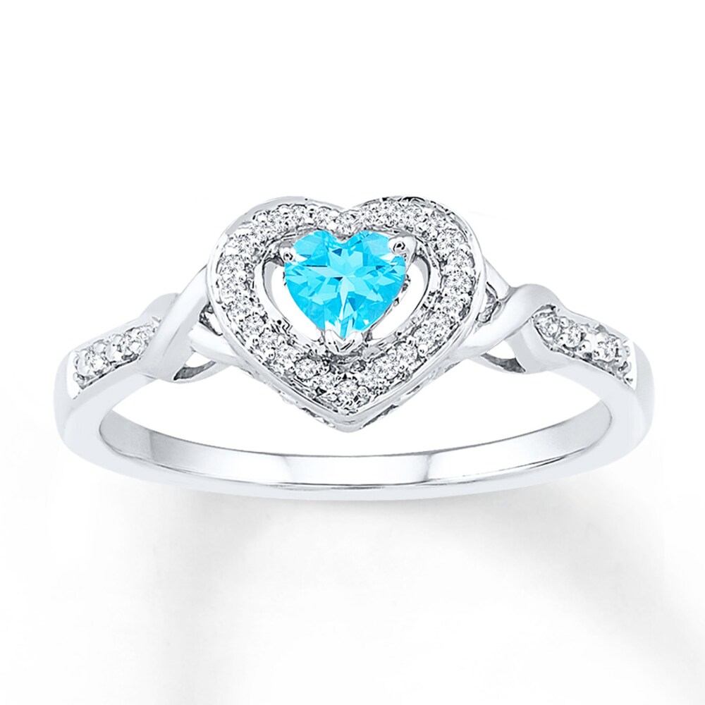 Blue Topaz Ring 1/15 ct tw Diamonds 10K White Gold Ksu6OZ5D