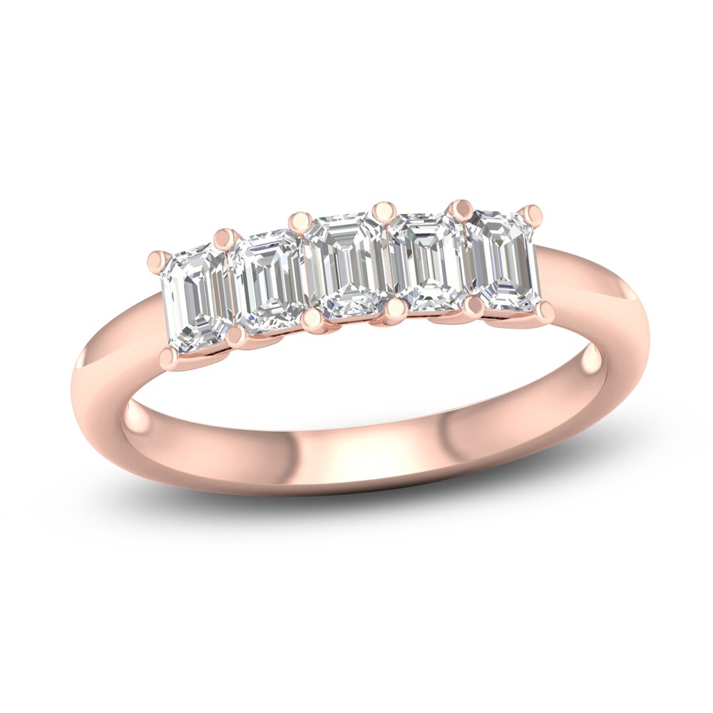 Diamond 5-Stone Anniversary Band 1 ct tw Emerald 14K Rose Gold KxT4t9Ym