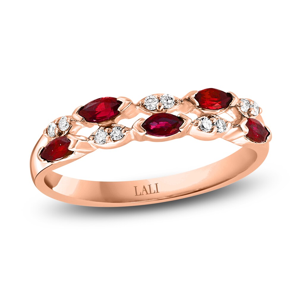 LALI Jewels Natural Ruby Anniversary Band 1/15 ct t Diamonds 14K Rose Gold L0TE5ChR