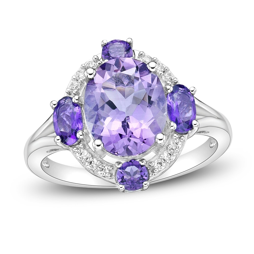 Natural Light Amethyst Ring 1/15 ct tw Diamonds 10K White Gold L36nXbHx