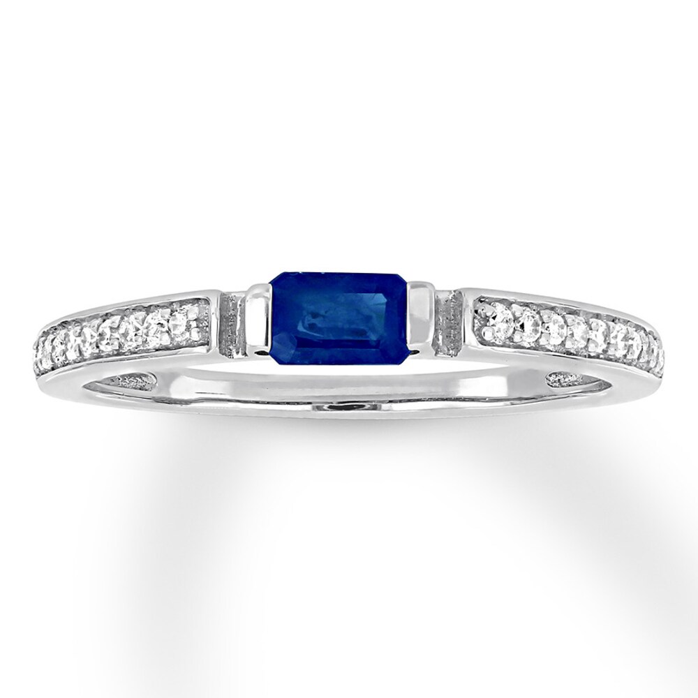 Natural Sapphire Ring 1/10 ct tw Diamonds 10K White Gold L47HL9qp