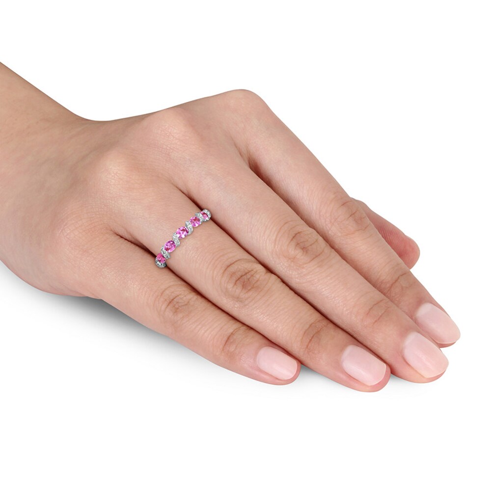 Pink Sapphire Ring 1/4 Carat tw Diamonds 14K White Gold L7YfiJZC