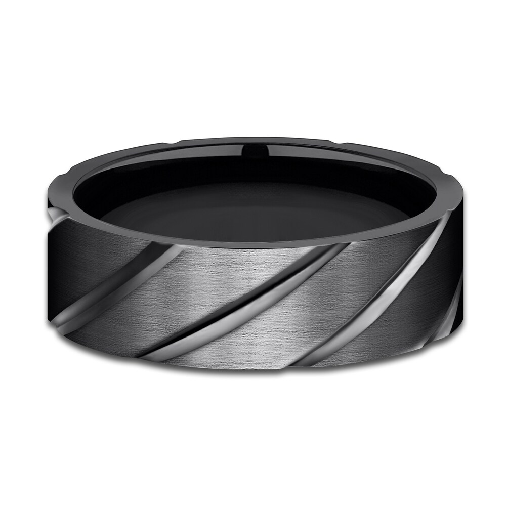 Swirl Wedding Band Black Titanium 7.0mm L9vO6rqV