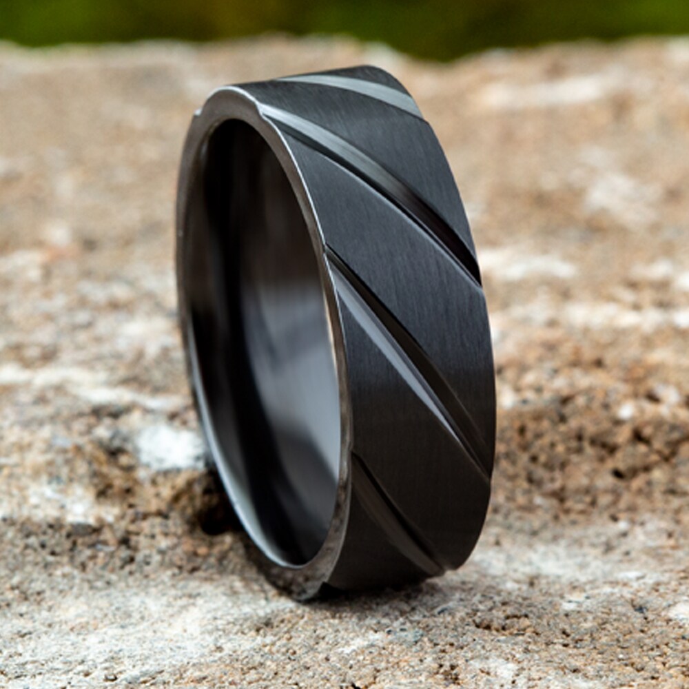 Swirl Wedding Band Black Titanium 7.0mm L9vO6rqV