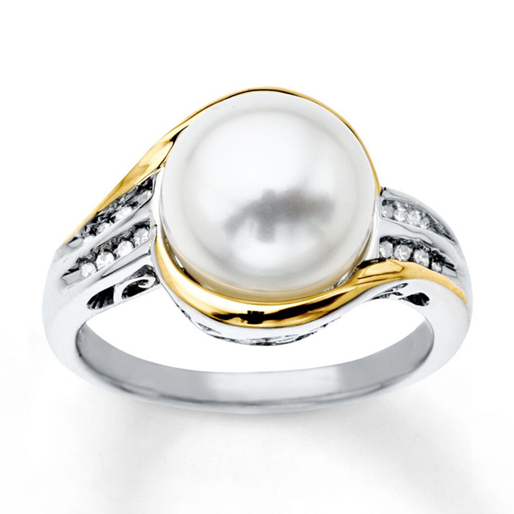 Cultured Pearl Ring 1/15 cttw Diamonds Sterling Silver/10K Yellow Gold LAIpoizQ