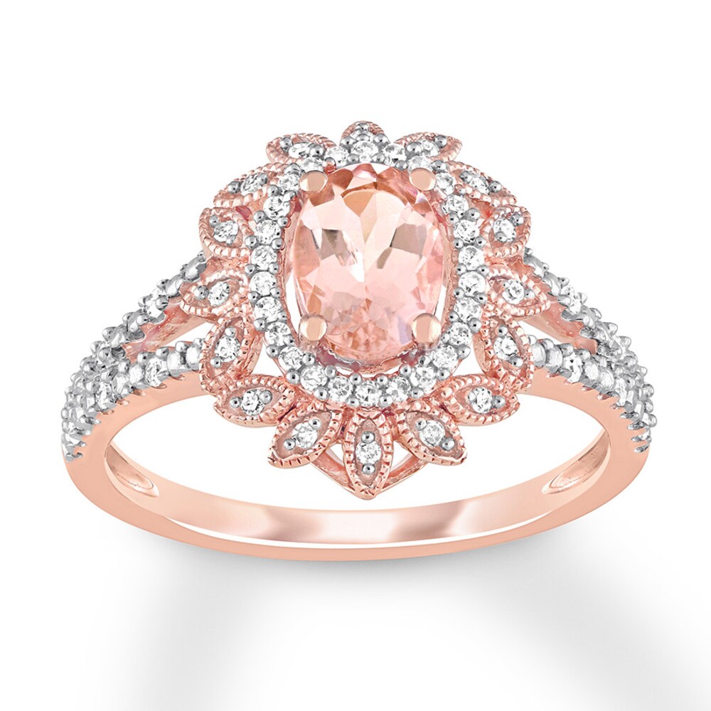 Morganite Ring 1/5 ct tw Diamonds 10K Rose Gold LAo5Hf2d